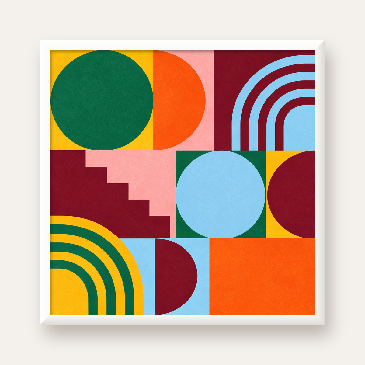 Renkli Soyut Geometrik Şekiller Modern Duvar Posteri — beyaz çerçeveli kare poster