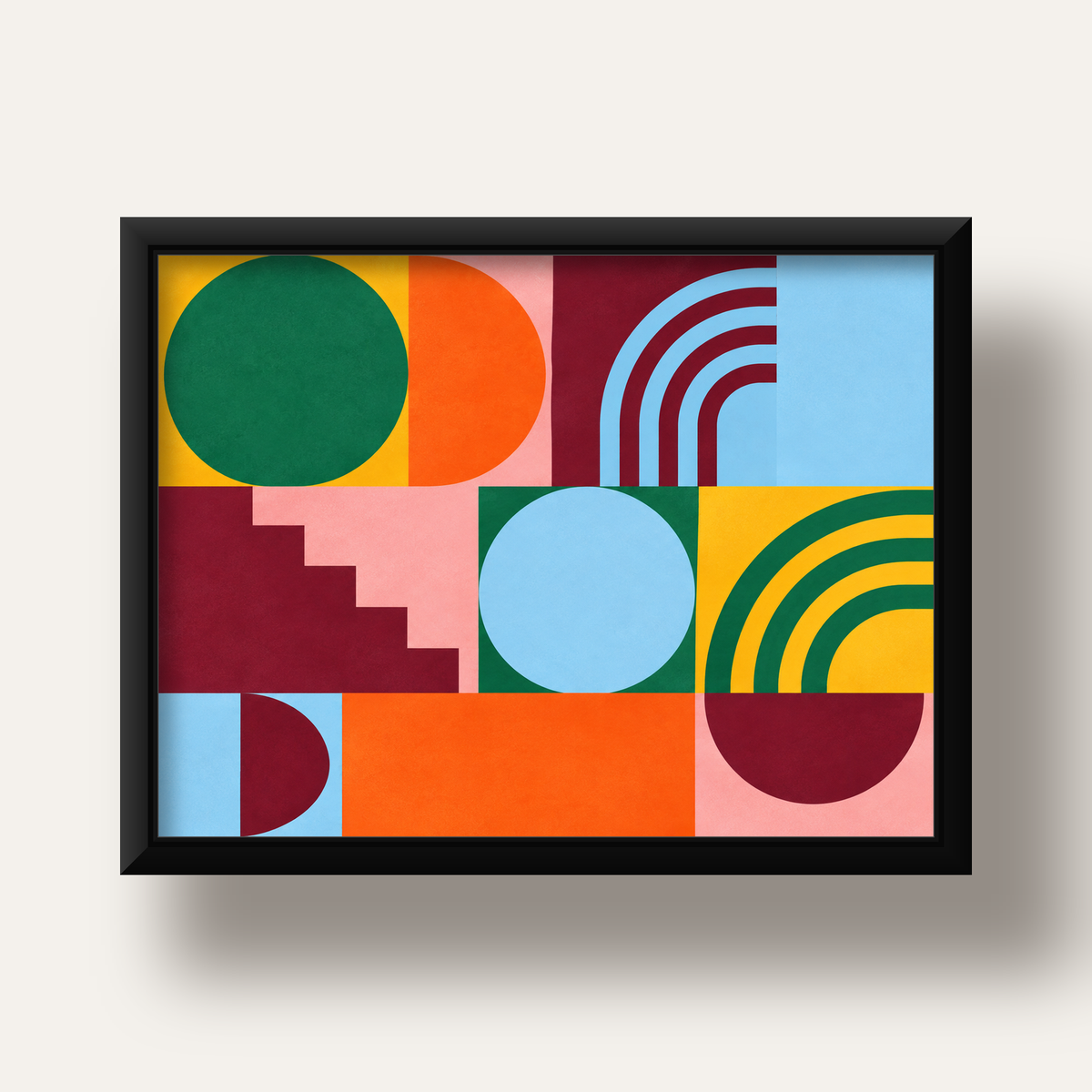 Renkli Soyut Geometrik Şekiller Modern Duvar Posteri — siyah derin çerçeveli
