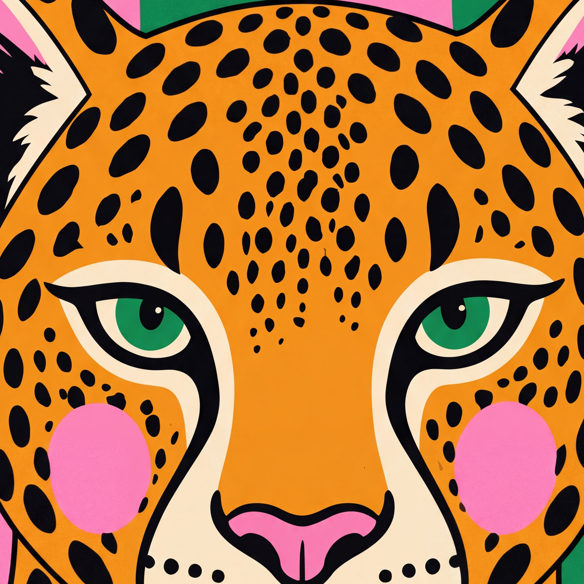 Pop Art Leopar Posteri – Canlı Renkli Modern Duvar Sanatı — baskının yakın çekimi, kâğıt dokusu ve renk detayı