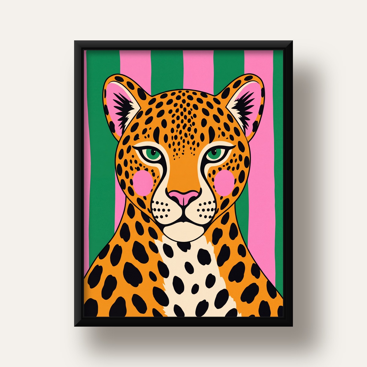 Pop Art Leopar Posteri – Canlı Renkli Modern Duvar Sanatı — siyah derin çerçeveli