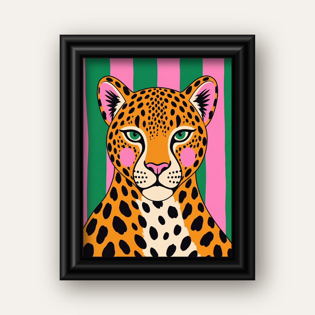 Pop Art Leopar Posteri – Canlı Renkli Modern Duvar Sanatı — siyah galeri çerçeveli