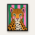 Pop Art Leopar Posteri – Canlı Renkli Modern Duvar Sanatı — Dikey baskı, düz siyah çerçeveli duvar posteri