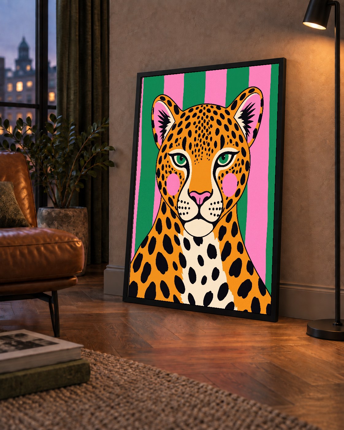 Pop Art Leopar Posteri – Canlı Renkli Modern Duvar Sanatı