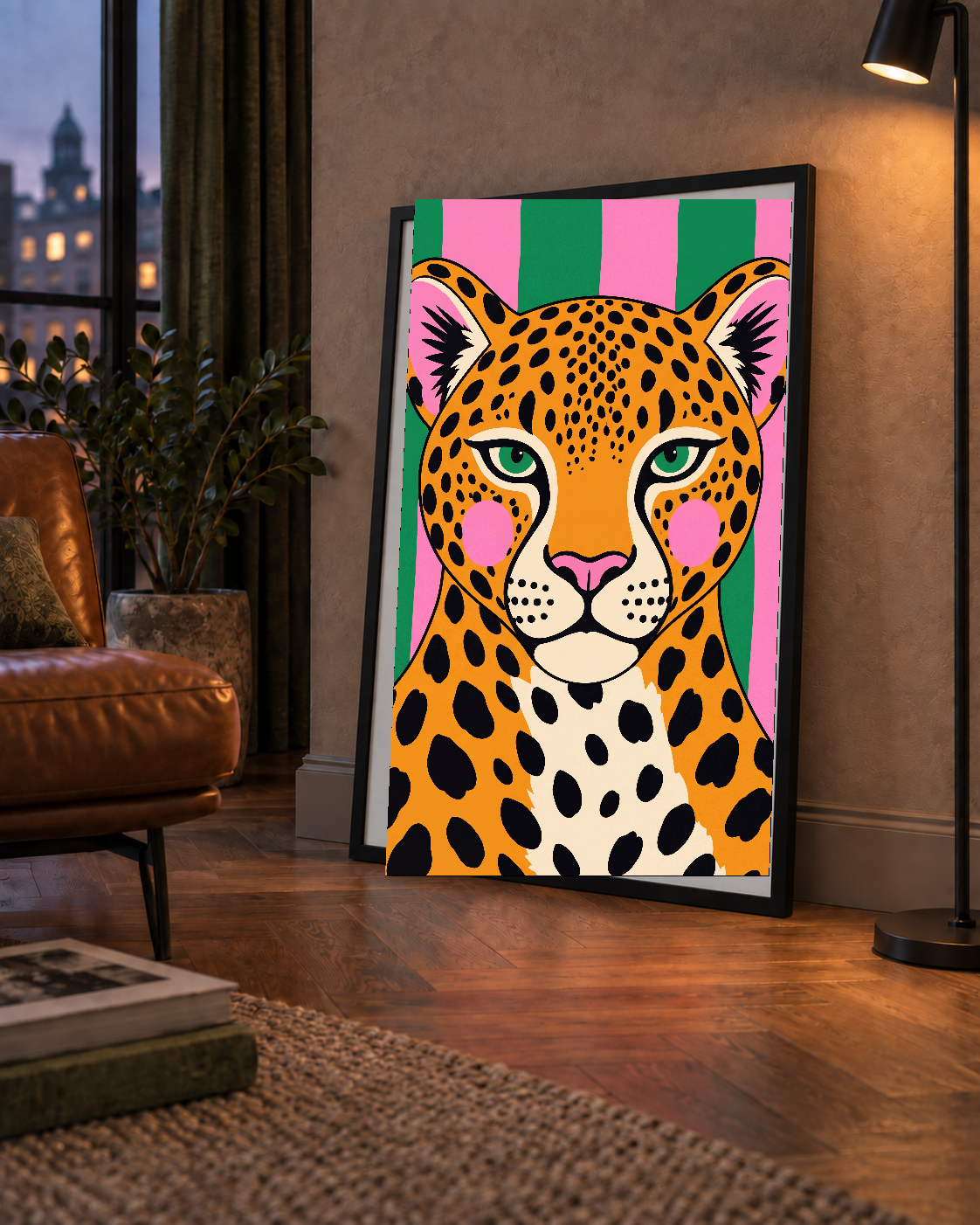 Pop Art Leopar Posteri – Canlı Renkli Modern Duvar Sanatı