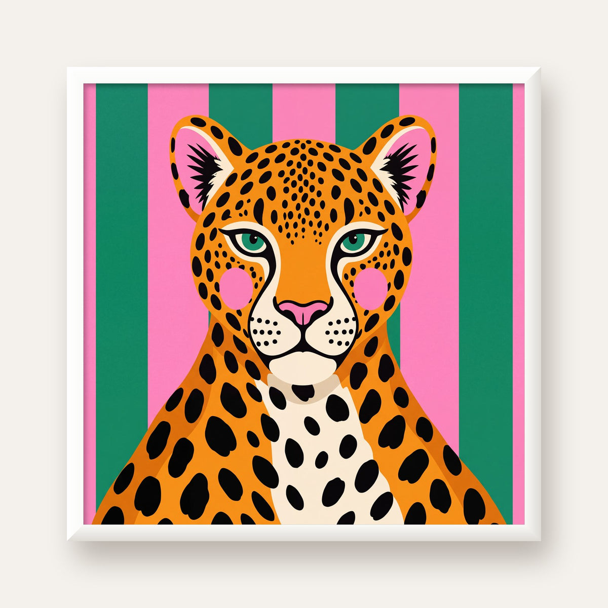 Pop Art Leopar Posteri – Canlı Renkli Modern Duvar Sanatı — beyaz çerçeveli kare poster