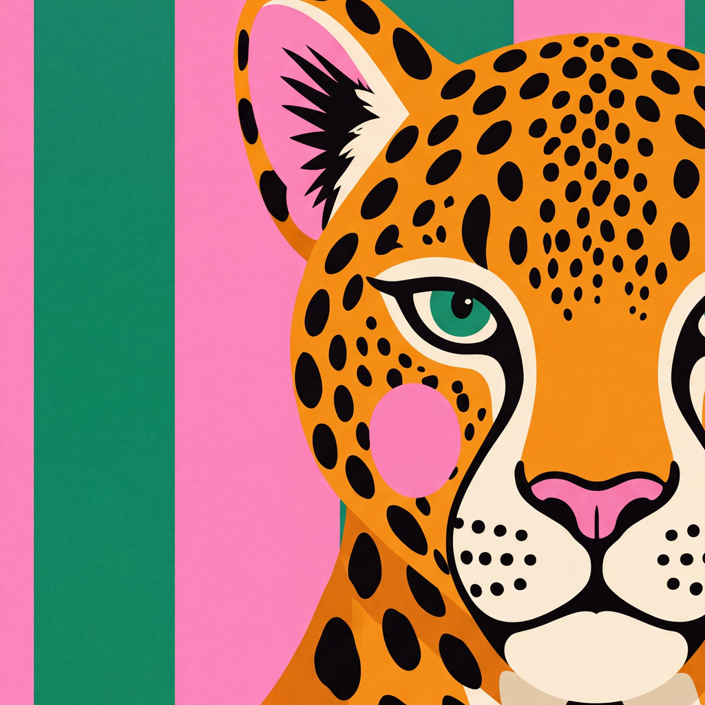 Pop Art Leopar Posteri – Canlı Renkli Modern Duvar Sanatı — baskının yakın çekimi, kâğıt dokusu ve renk detayı