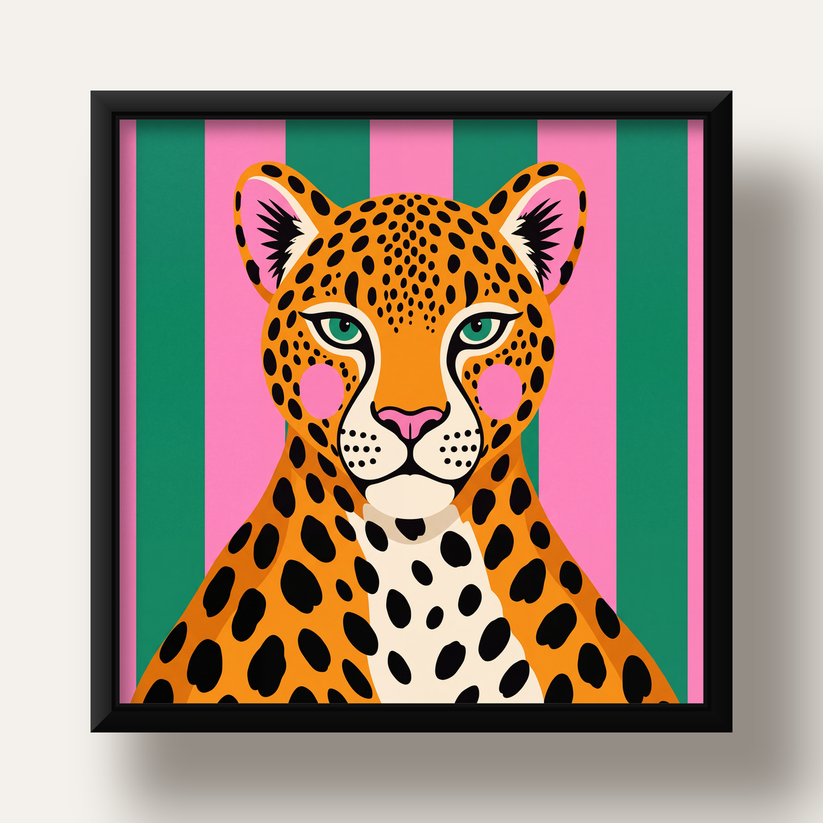 Pop Art Leopar Posteri – Canlı Renkli Modern Duvar Sanatı — siyah derin çerçeveli