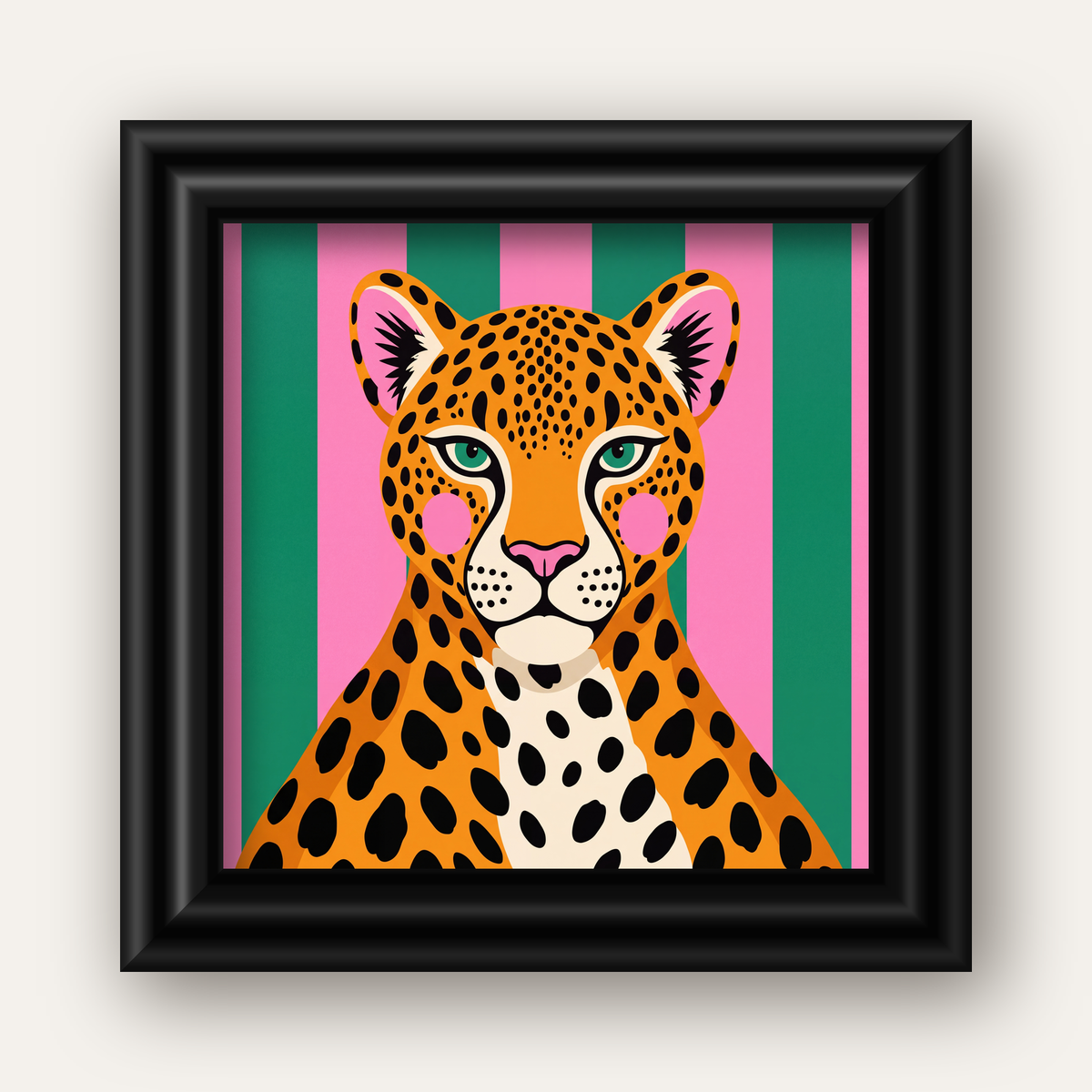 Pop Art Leopar Posteri – Canlı Renkli Modern Duvar Sanatı — siyah galeri çerçeveli