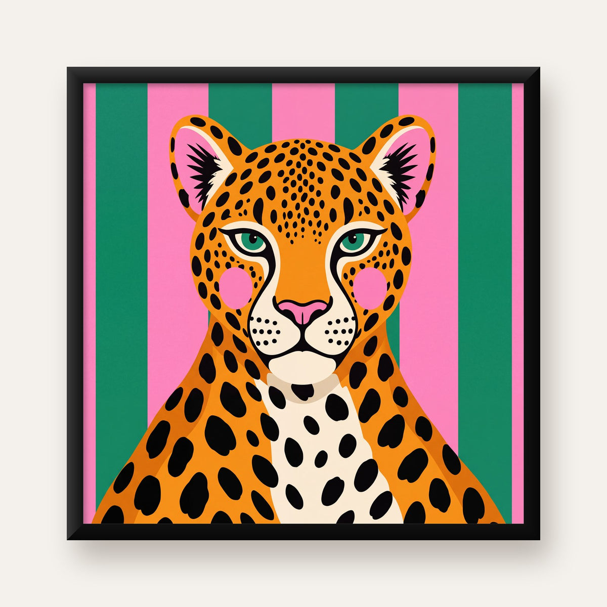 Pop Art Leopar Posteri – Canlı Renkli Modern Duvar Sanatı — Kare baskı, düz siyah çerçeveli duvar posteri