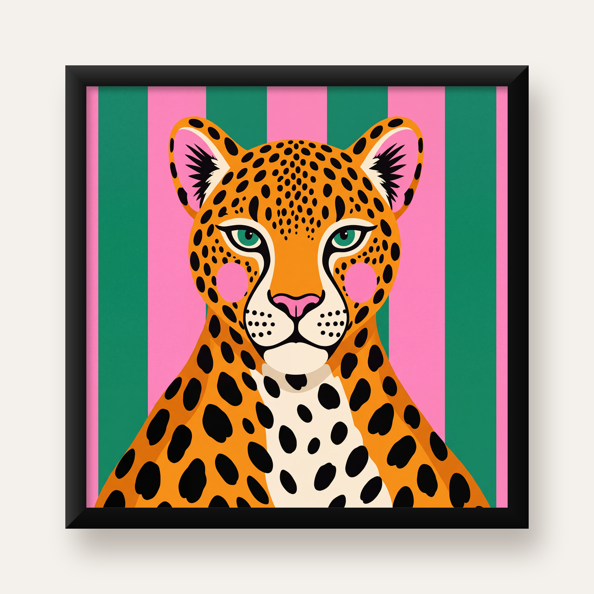 Pop Art Leopar Posteri – Canlı Renkli Modern Duvar Sanatı — Kare baskı, düz siyah çerçeveli duvar posteri