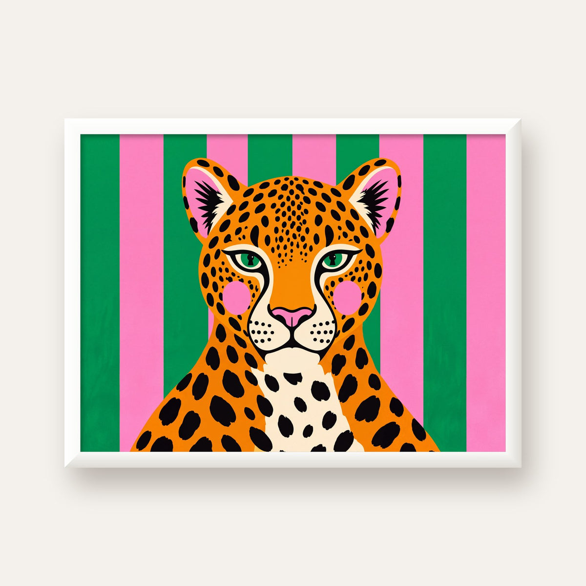 Pop Art Leopar Posteri – Canlı Renkli Modern Duvar Sanatı — beyaz çerçeveli yatay poster