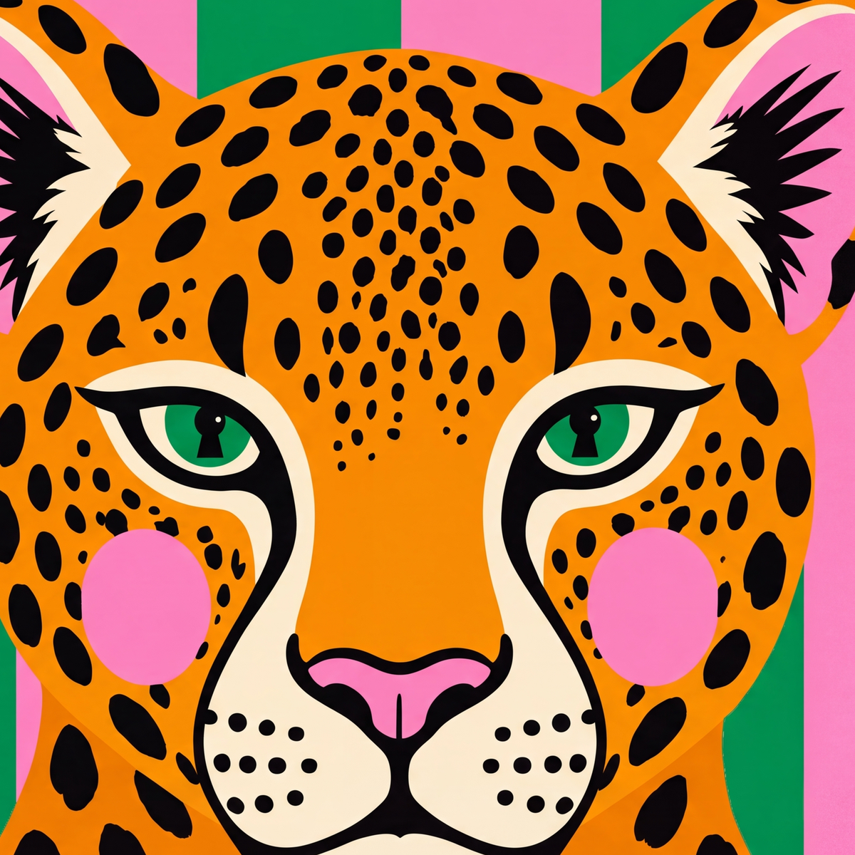 Pop Art Leopar Posteri – Canlı Renkli Modern Duvar Sanatı — baskının yakın çekimi, kâğıt dokusu ve renk detayı