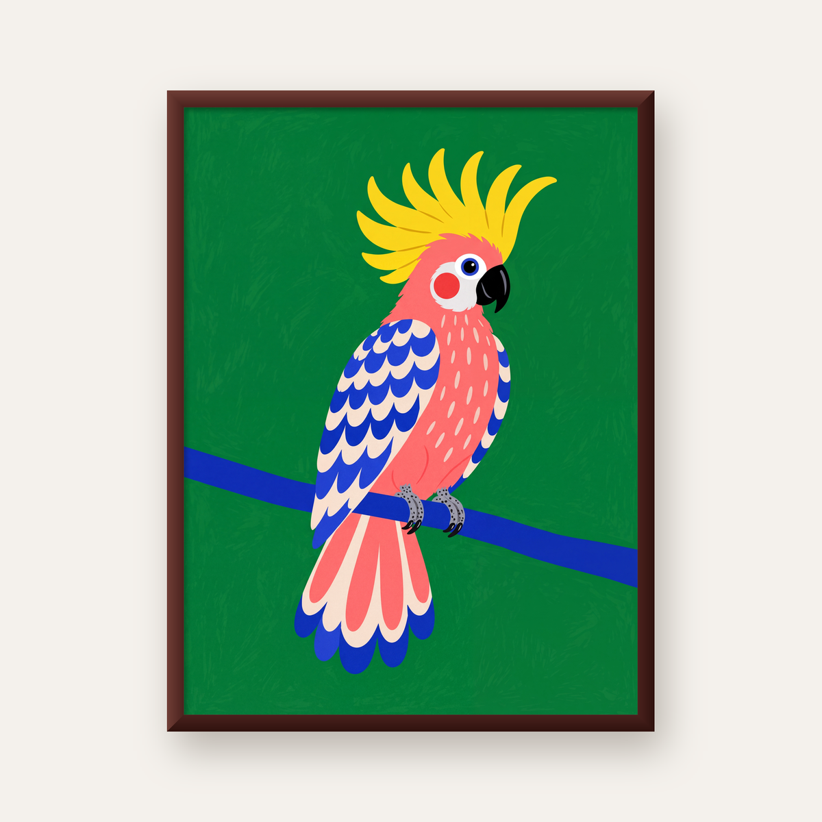 Renkli Kakadu İllüstrasyonu Modern Poster — ceviz çerçeveli
