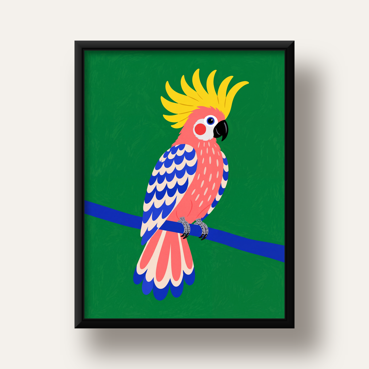 Renkli Kakadu İllüstrasyonu Modern Poster — siyah derin çerçeveli
