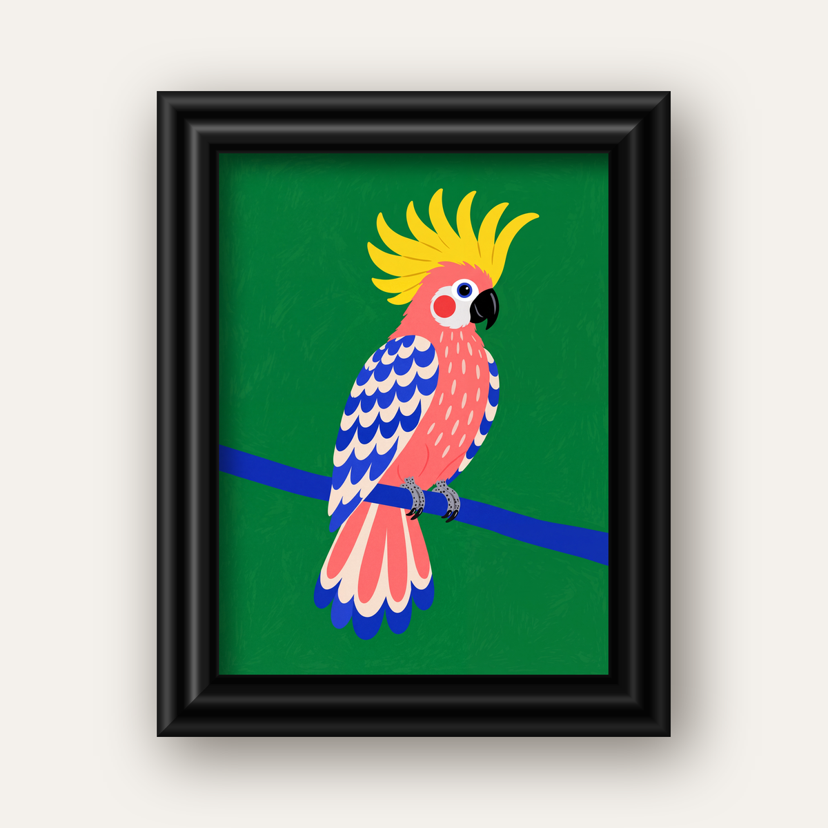 Renkli Kakadu İllüstrasyonu Modern Poster — siyah galeri çerçeveli
