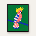 Renkli Kakadu İllüstrasyonu Modern Poster — Dikey baskı, düz siyah çerçeveli duvar posteri