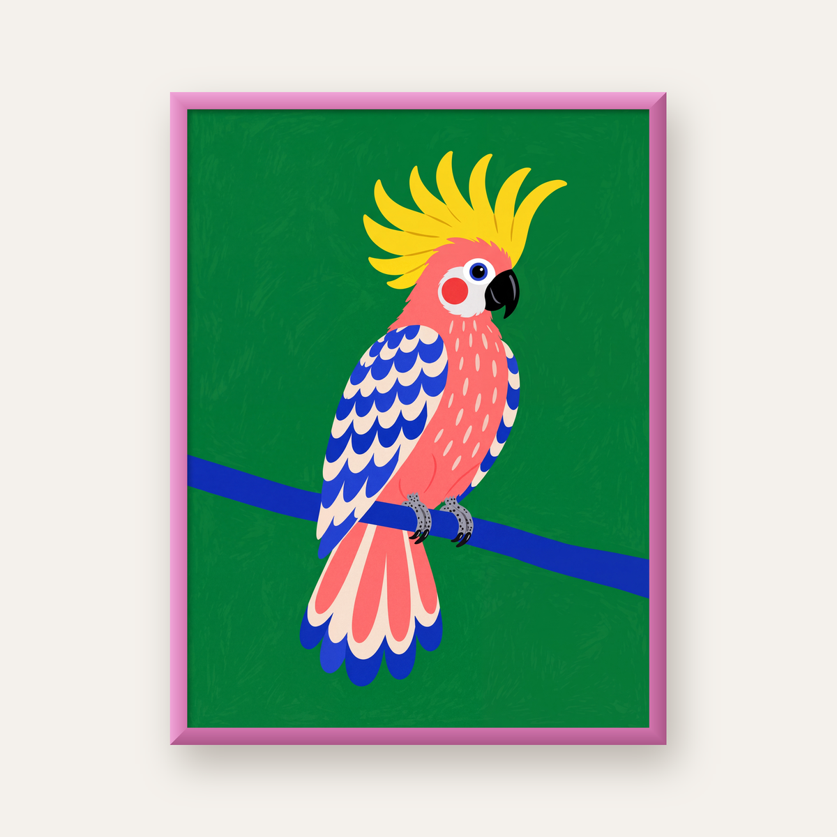 Renkli Kakadu İllüstrasyonu Modern Poster — pembe çerçeveli