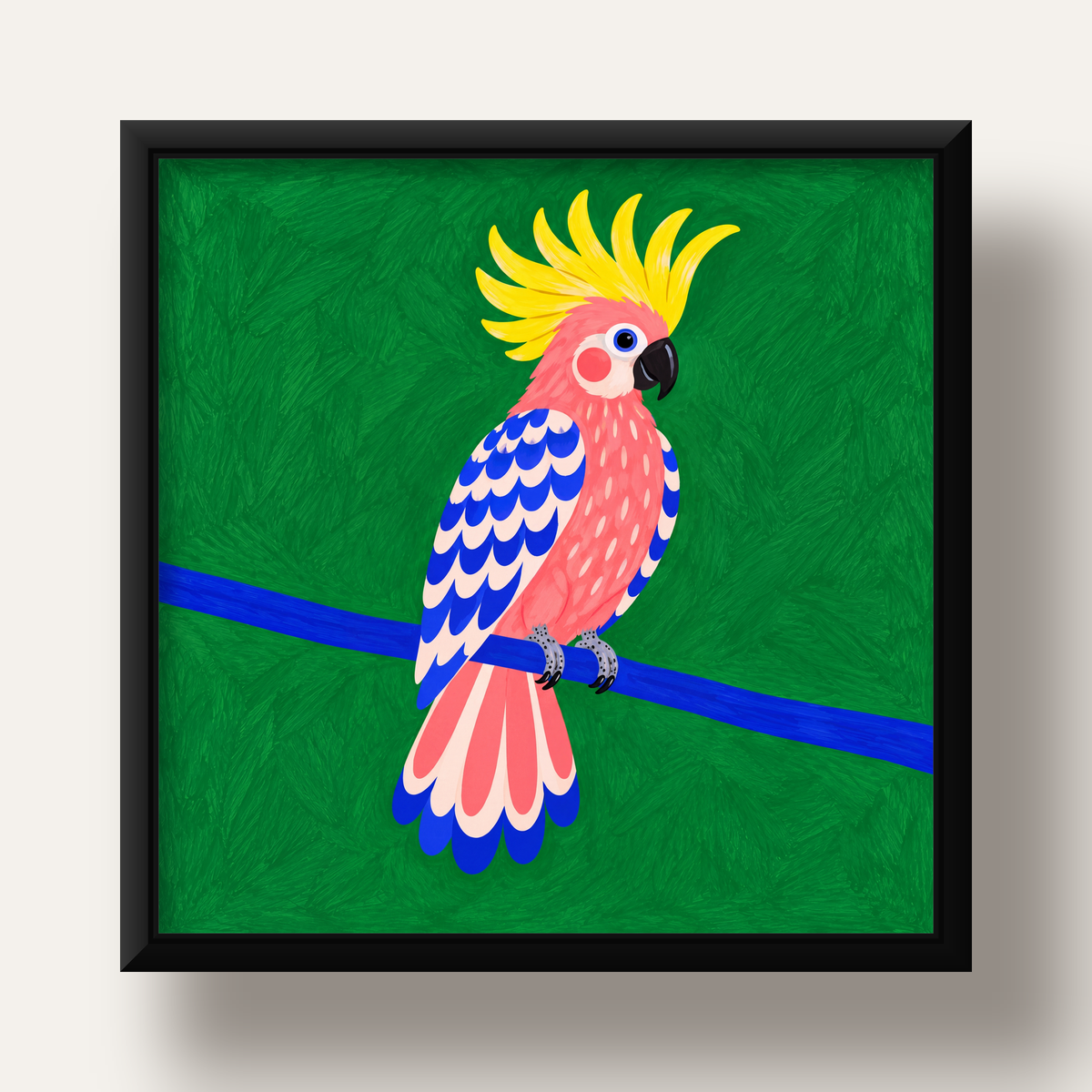 Renkli Kakadu İllüstrasyonu Modern Poster — siyah derin çerçeveli