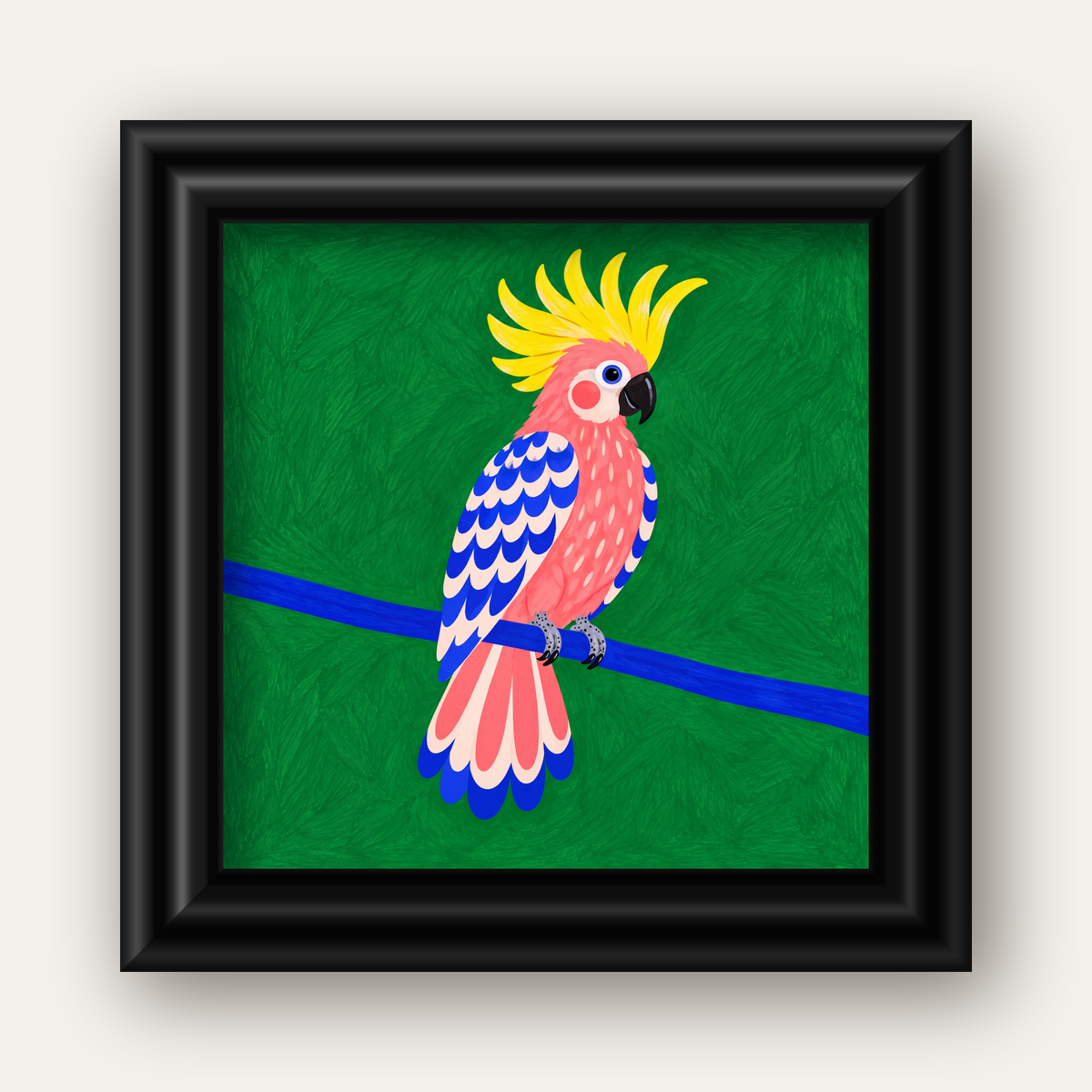Renkli Kakadu İllüstrasyonu Modern Poster — siyah galeri çerçeveli