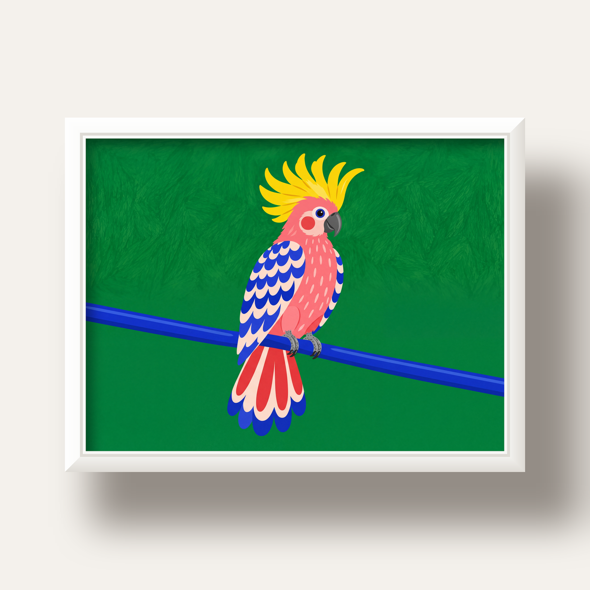 Renkli Kakadu İllüstrasyonu Modern Poster — beyaz derin çerçeveli
