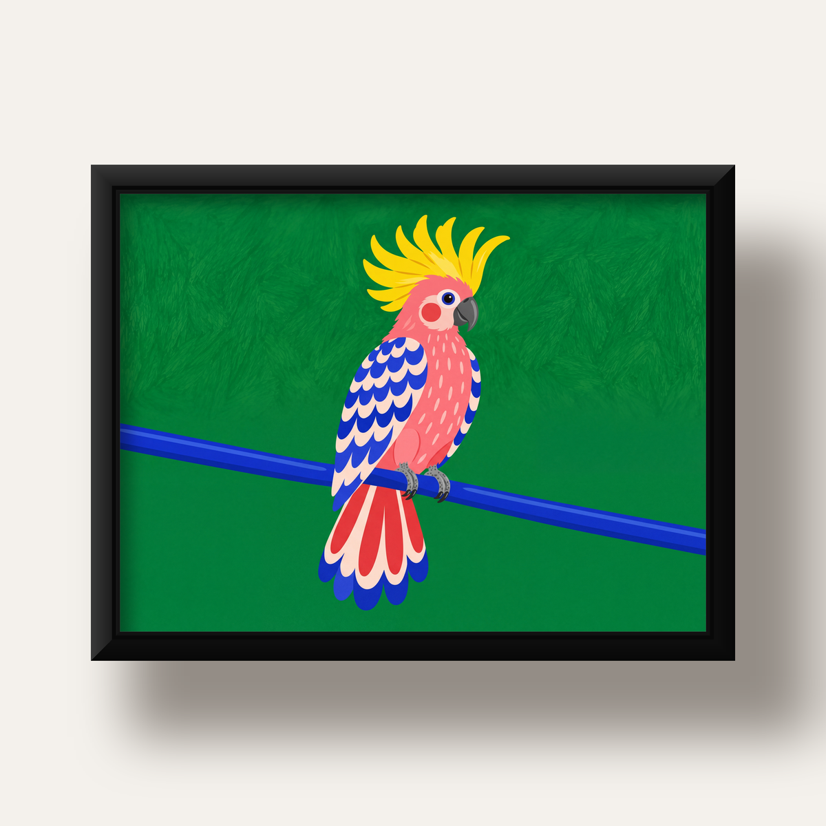 Renkli Kakadu İllüstrasyonu Modern Poster — siyah derin çerçeveli