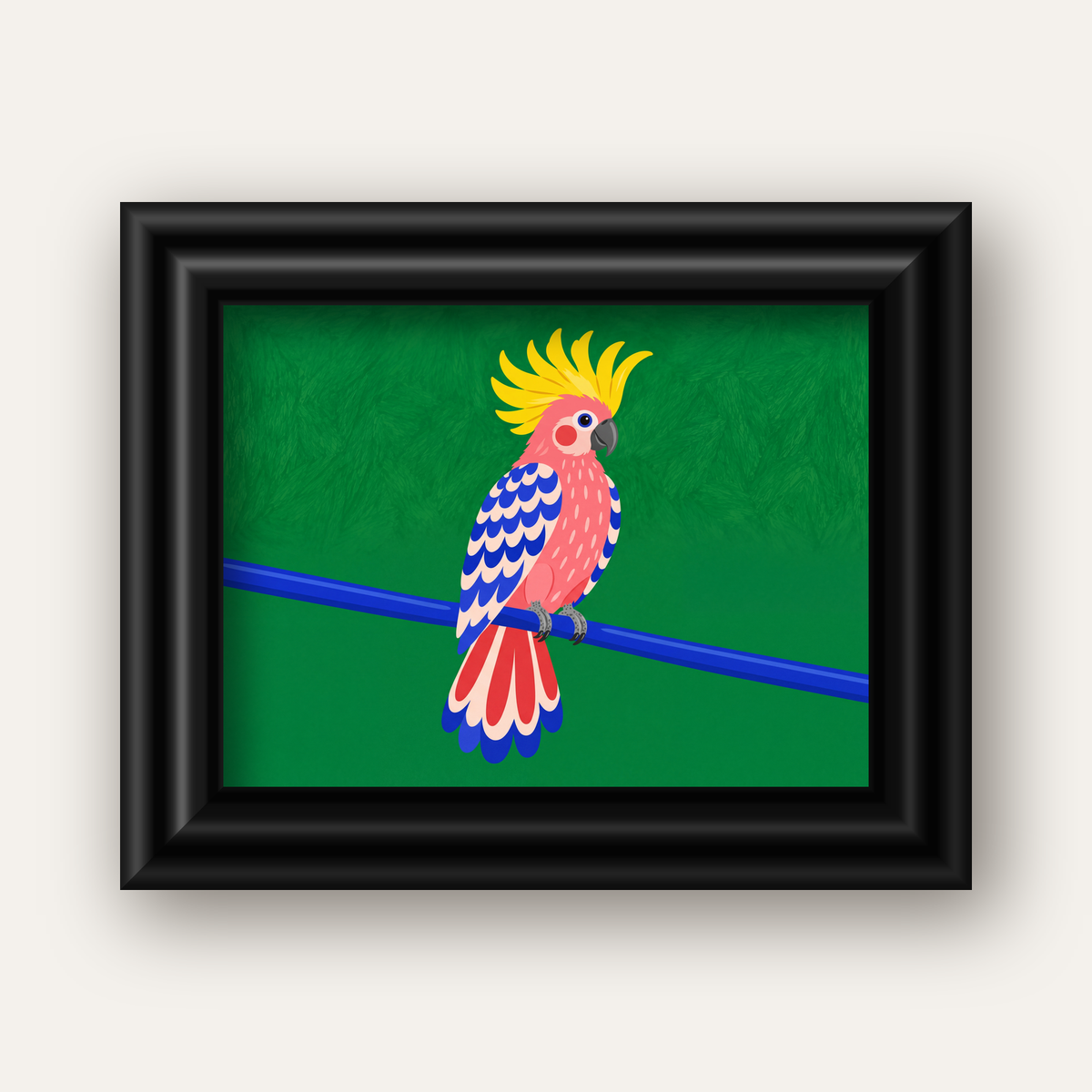 Renkli Kakadu İllüstrasyonu Modern Poster — siyah galeri çerçeveli