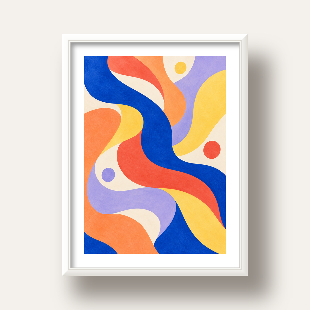 Soyut Renkli Dalgalar Poster – Modern Sanat Baskısı — beyaz derin çerçeveli paspartulu