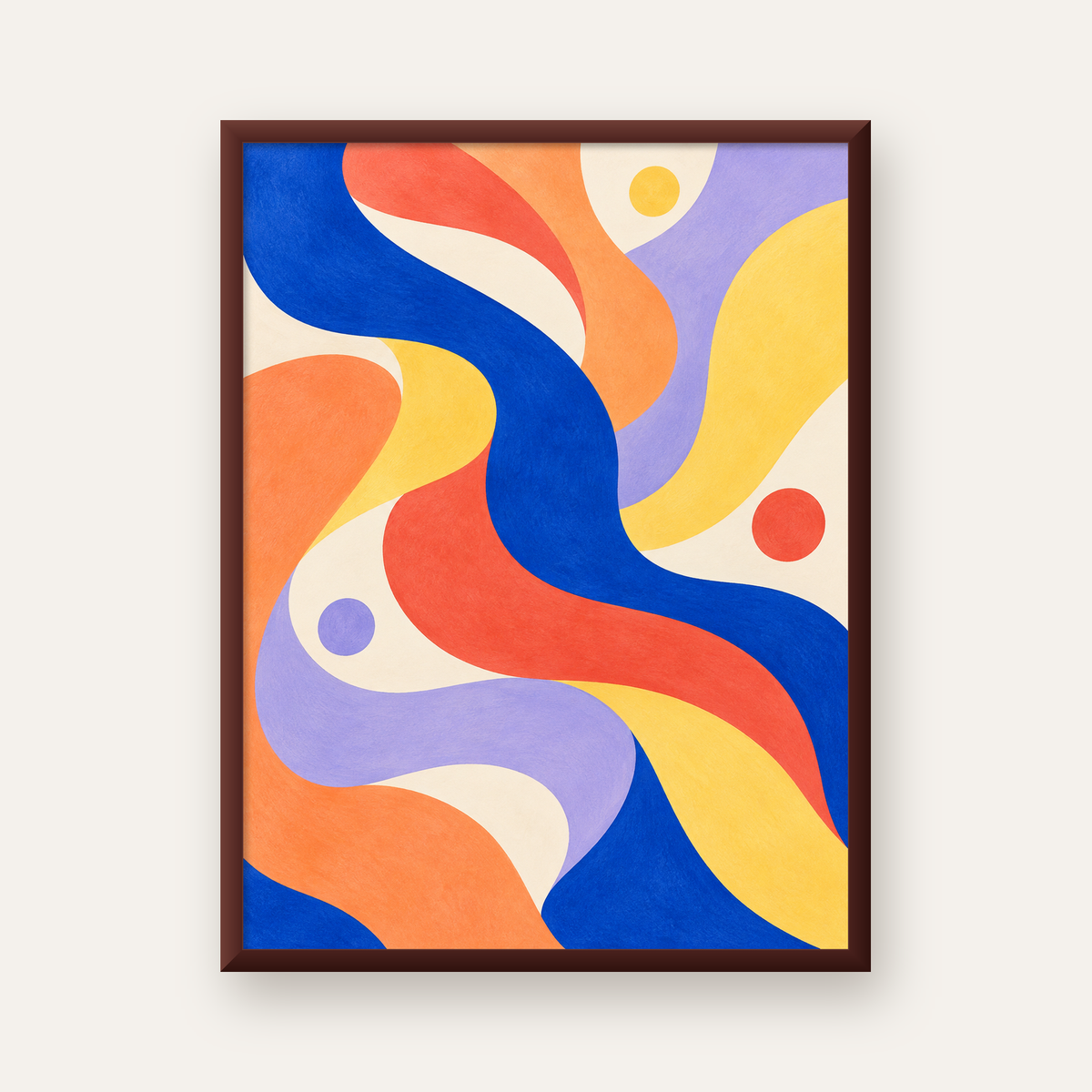 Soyut Renkli Dalgalar Poster – Modern Sanat Baskısı — ceviz çerçeveli