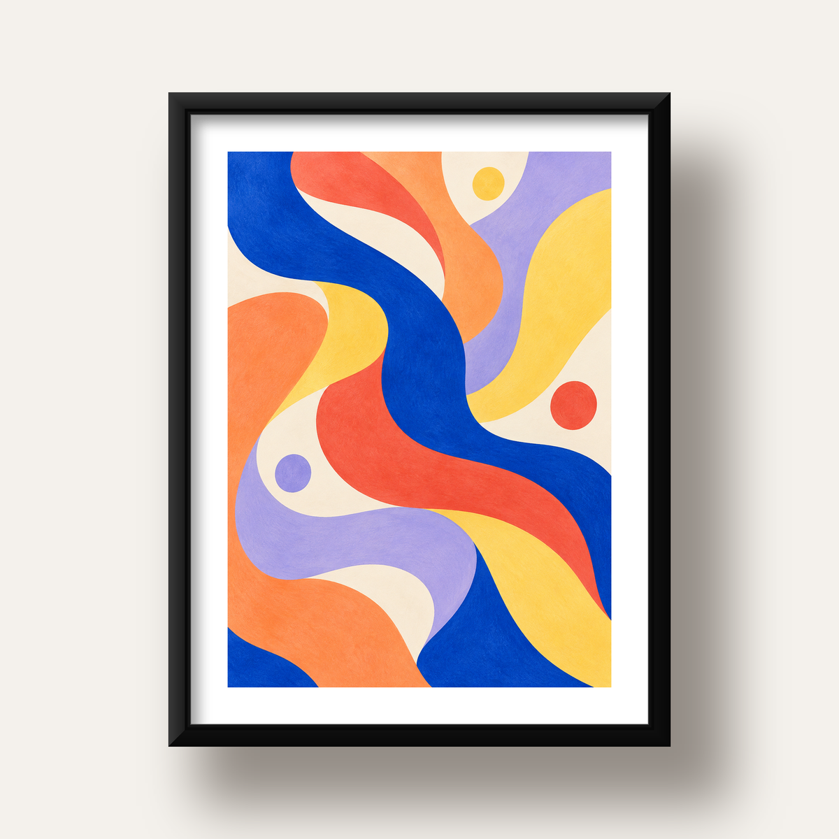 Soyut Renkli Dalgalar Poster – Modern Sanat Baskısı — siyah derin çerçeveli paspartulu
