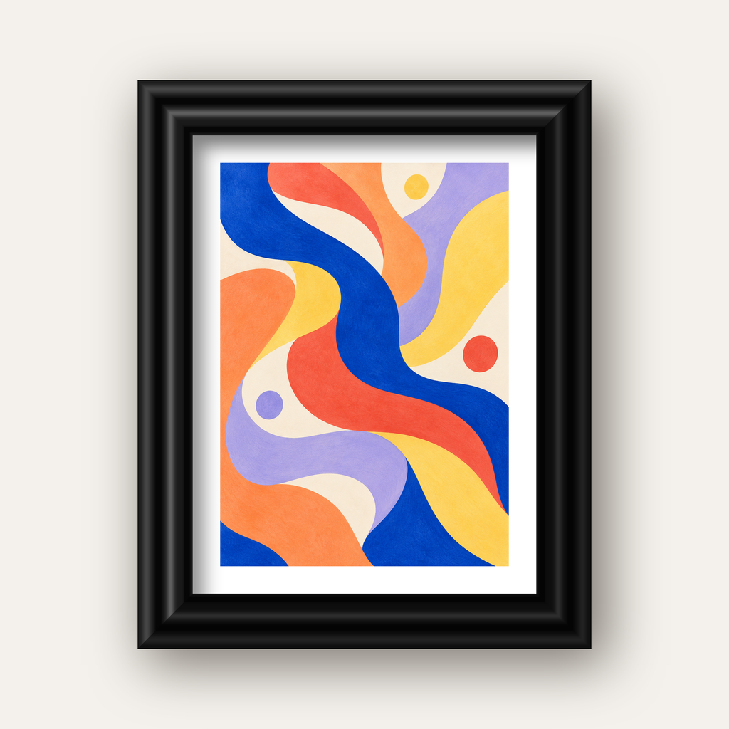 Soyut Renkli Dalgalar Poster – Modern Sanat Baskısı — siyah galeri çerçeveli paspartulu