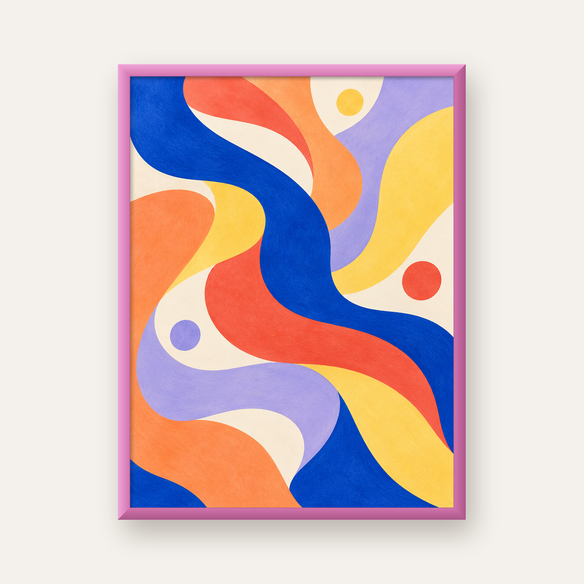 Soyut Renkli Dalgalar Poster – Modern Sanat Baskısı — pembe çerçeveli
