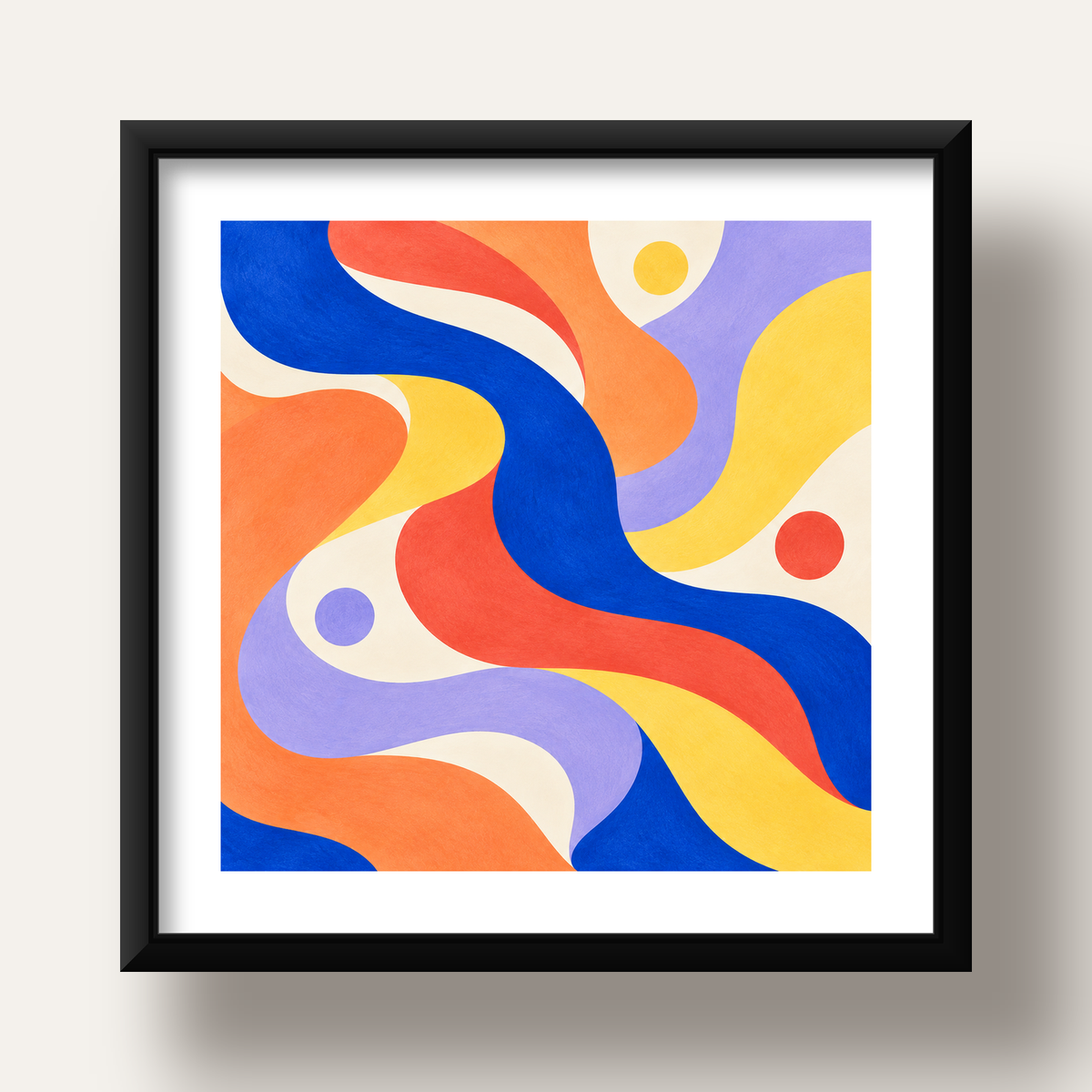 Soyut Renkli Dalgalar Poster – Modern Sanat Baskısı — siyah derin çerçeveli paspartulu