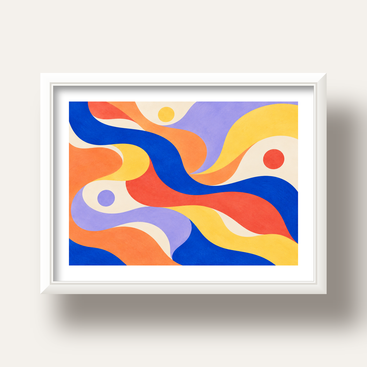 Soyut Renkli Dalgalar Poster – Modern Sanat Baskısı — beyaz derin çerçeveli paspartulu