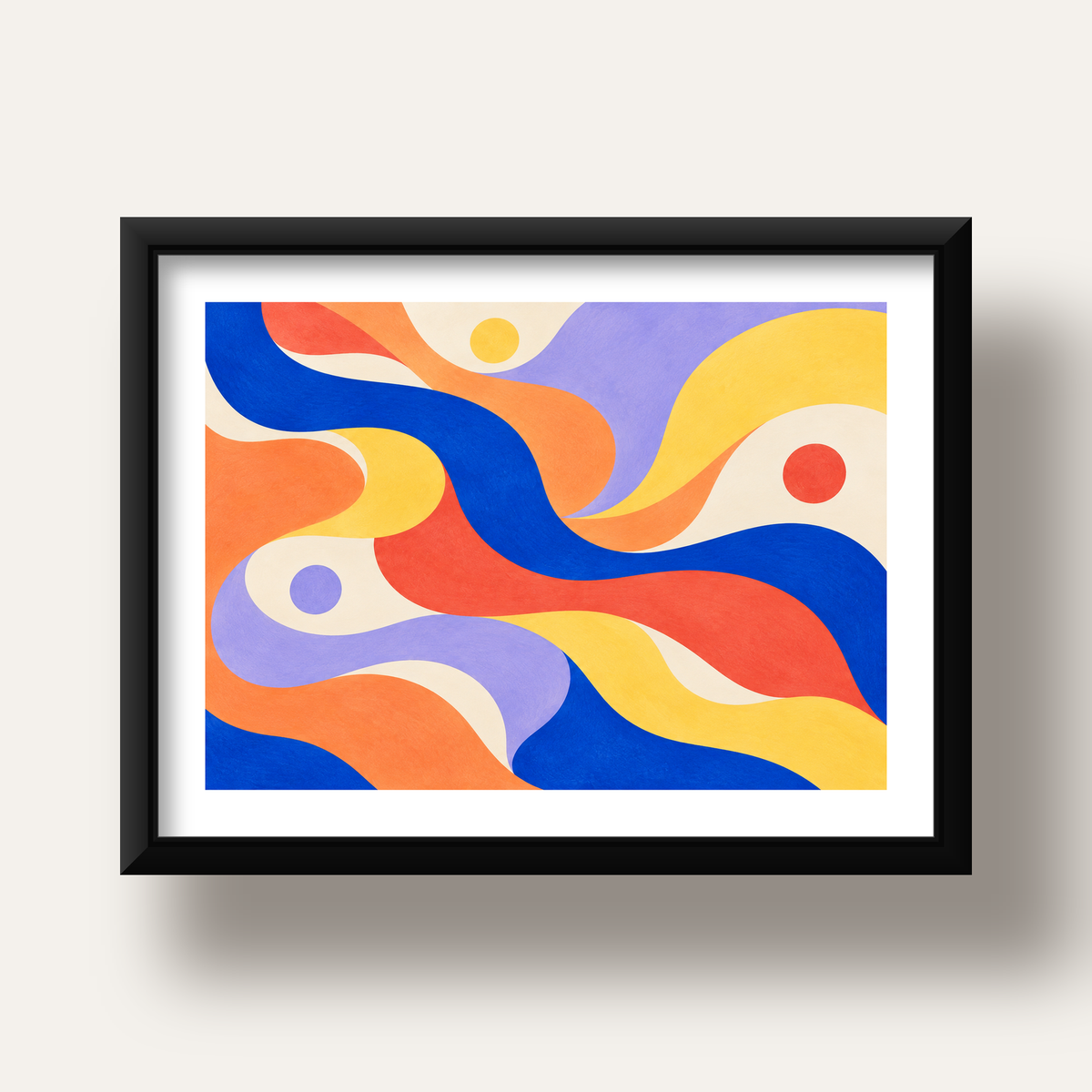 Soyut Renkli Dalgalar Poster – Modern Sanat Baskısı — siyah derin çerçeveli paspartulu