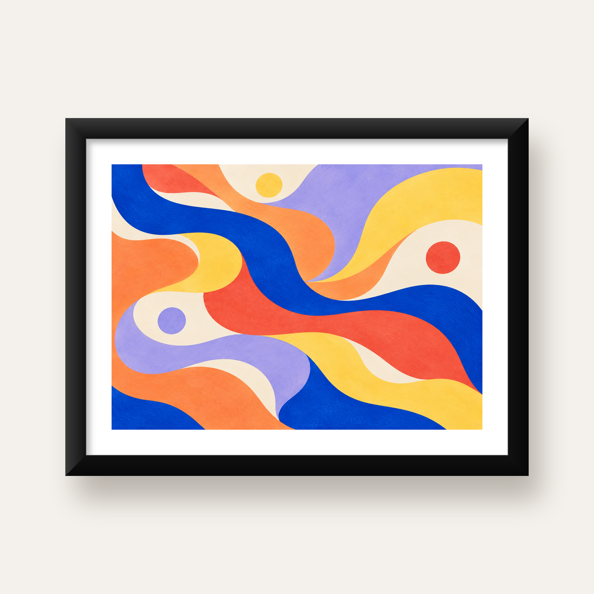 Soyut Renkli Dalgalar Poster – Modern Sanat Baskısı — Yatay baskı, beyaz paspartulu