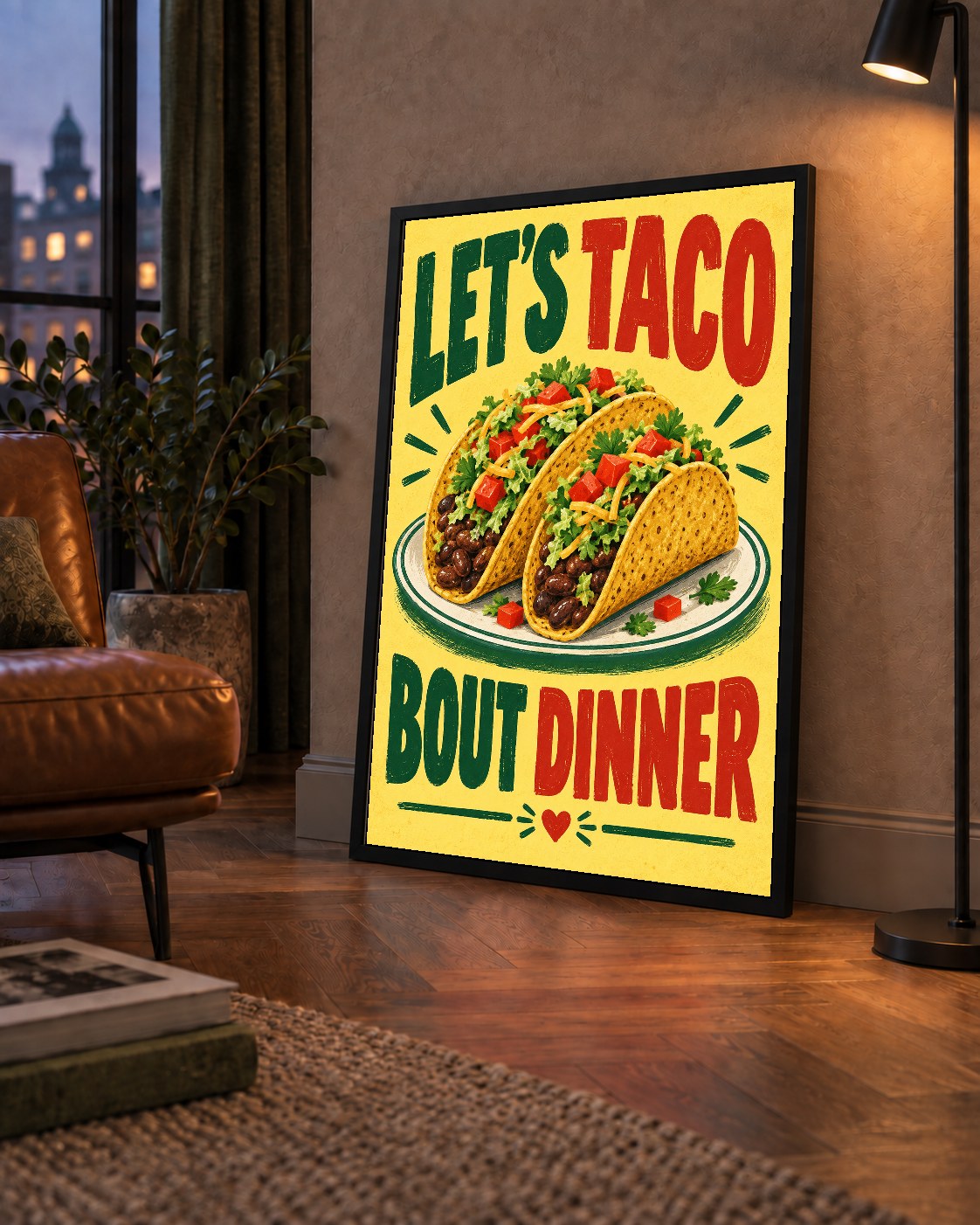 Renkli Taco İllüstrasyonlu Eğlenceli Akşam Yemeği Posteri