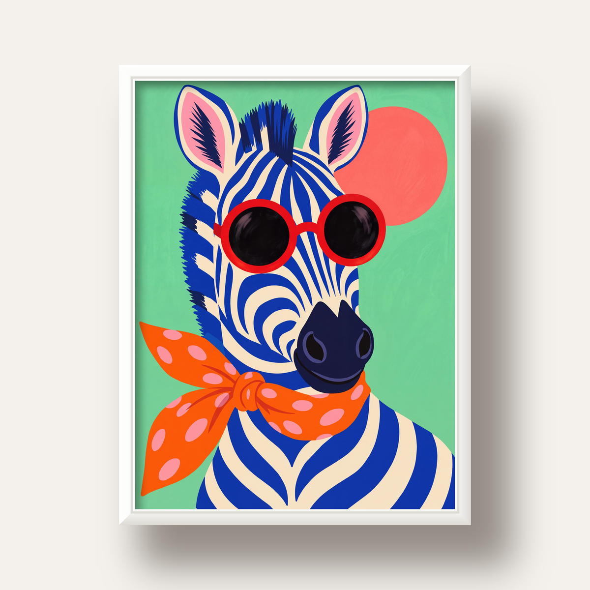 Renkli Zebra İllüstrasyonu Poster – Modern Sanat Baskısı — beyaz derin çerçeveli