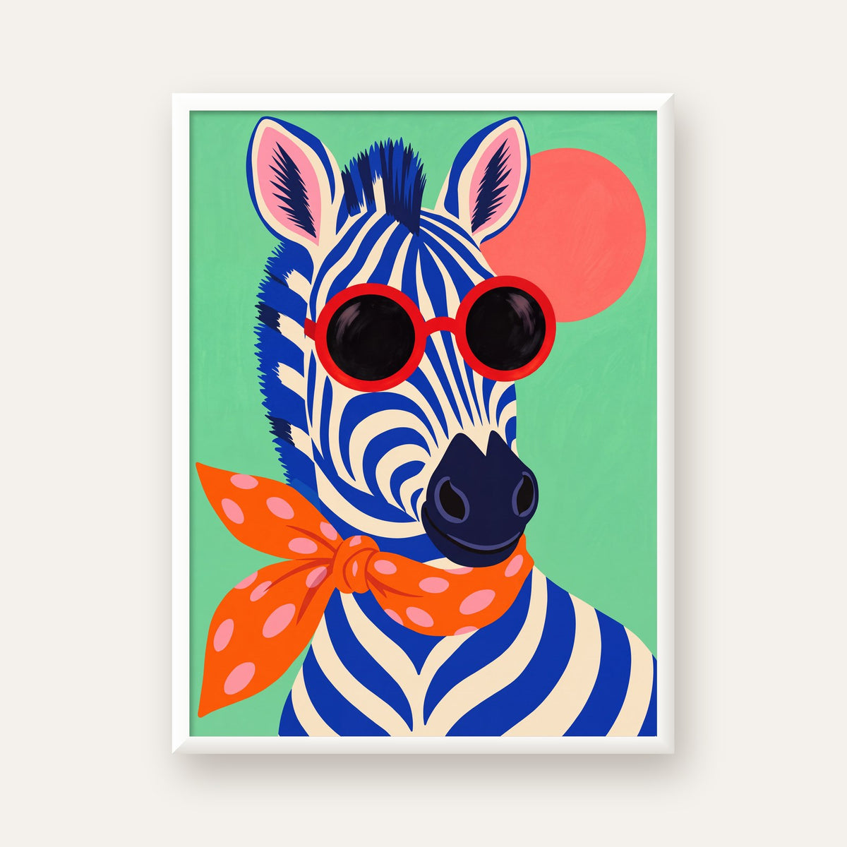 Renkli Zebra İllüstrasyonu Poster – Modern Sanat Baskısı — beyaz çerçeveli dikey poster