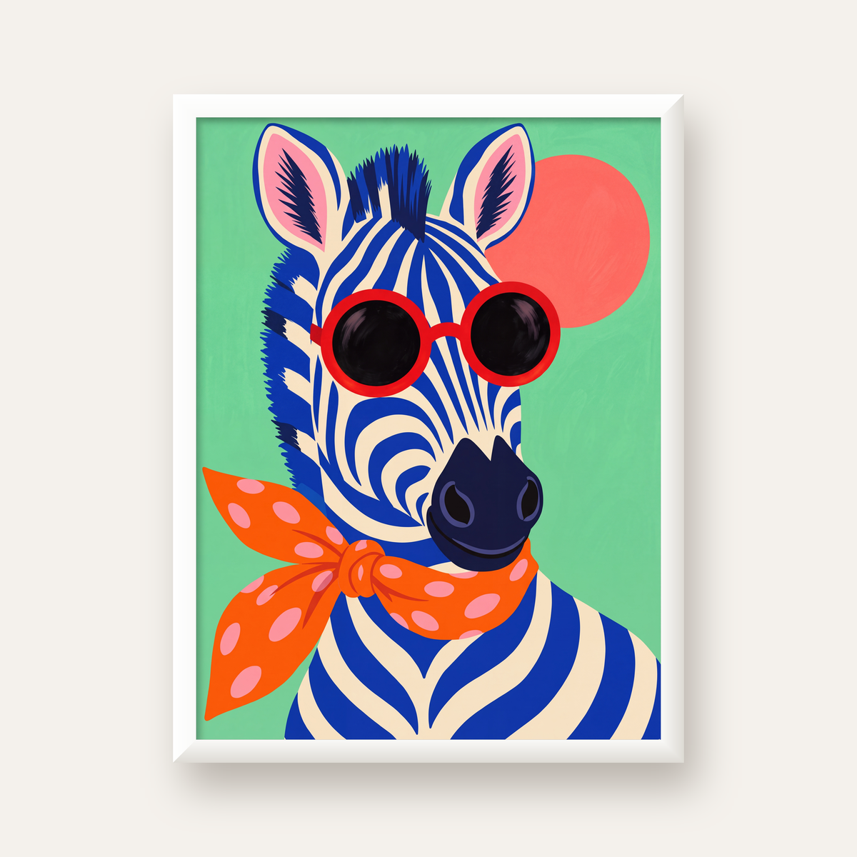 Renkli Zebra İllüstrasyonu Poster – Modern Sanat Baskısı — beyaz çerçeveli dikey poster