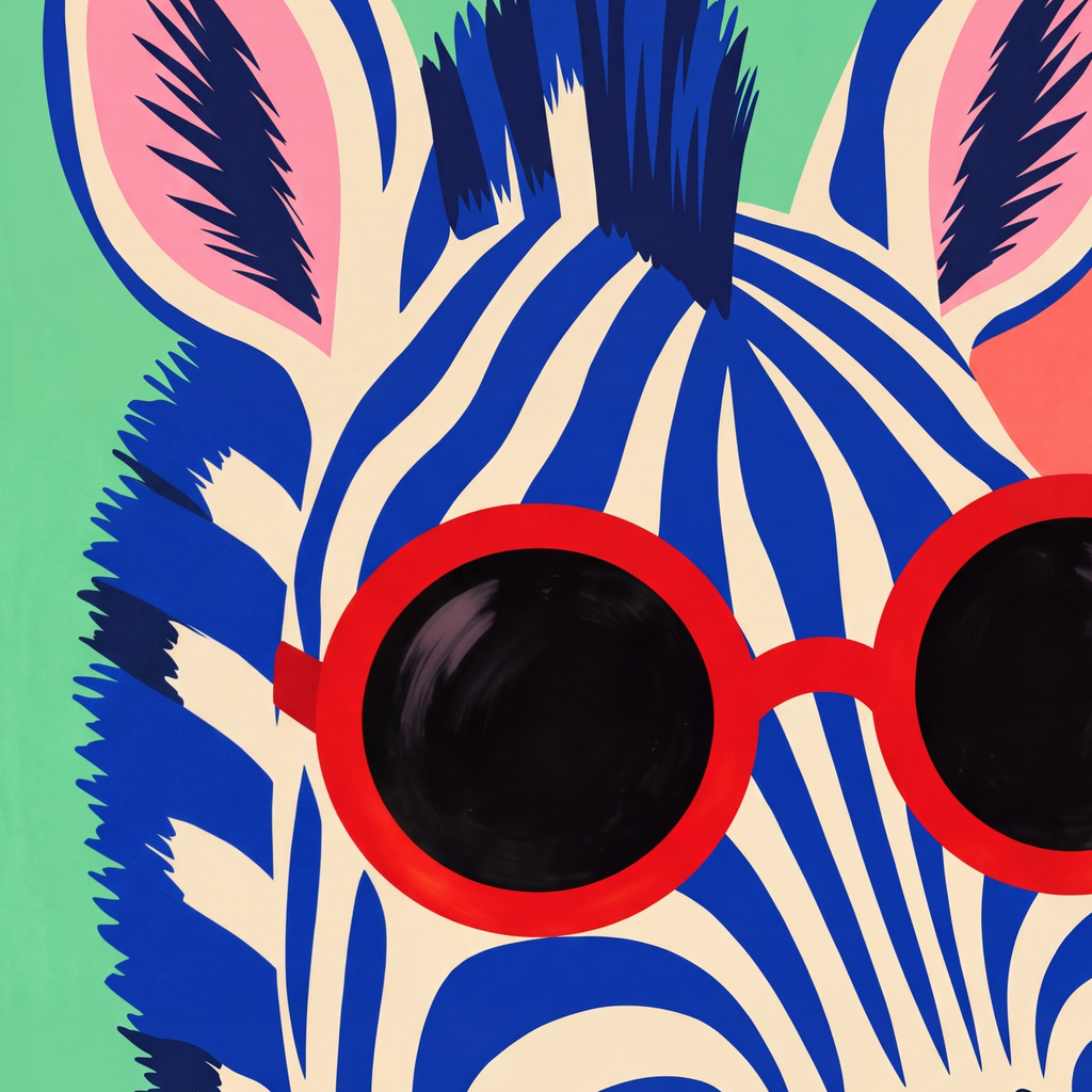Renkli Zebra İllüstrasyonu Poster – Modern Sanat Baskısı — baskının yakın çekimi, kâğıt dokusu ve renk detayı