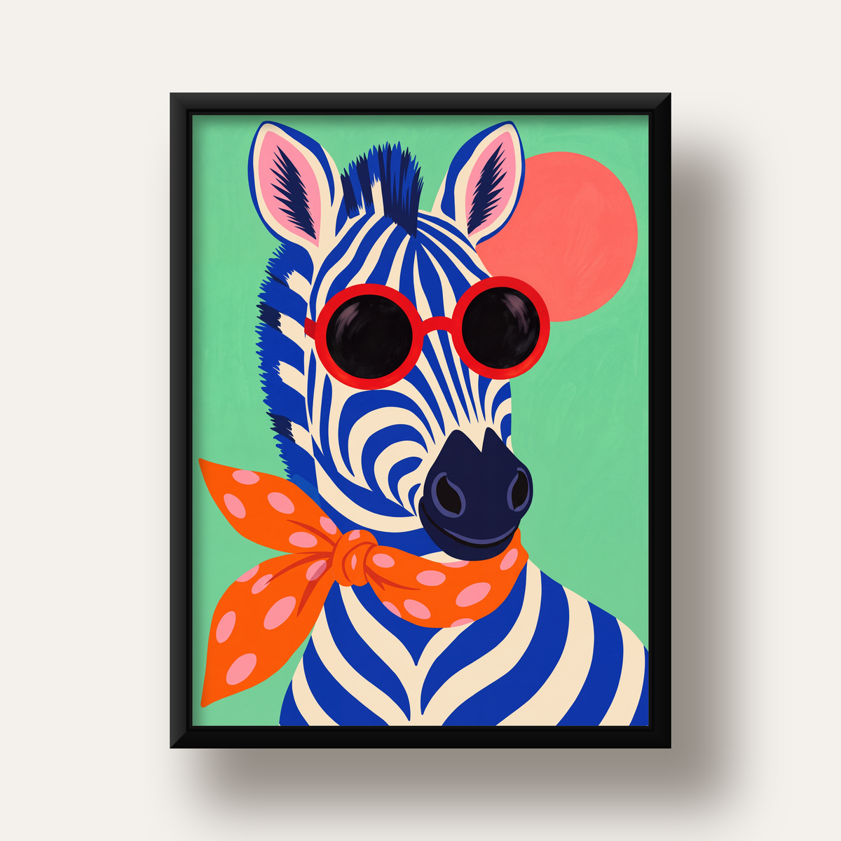 Renkli Zebra İllüstrasyonu Poster – Modern Sanat Baskısı — siyah derin çerçeveli