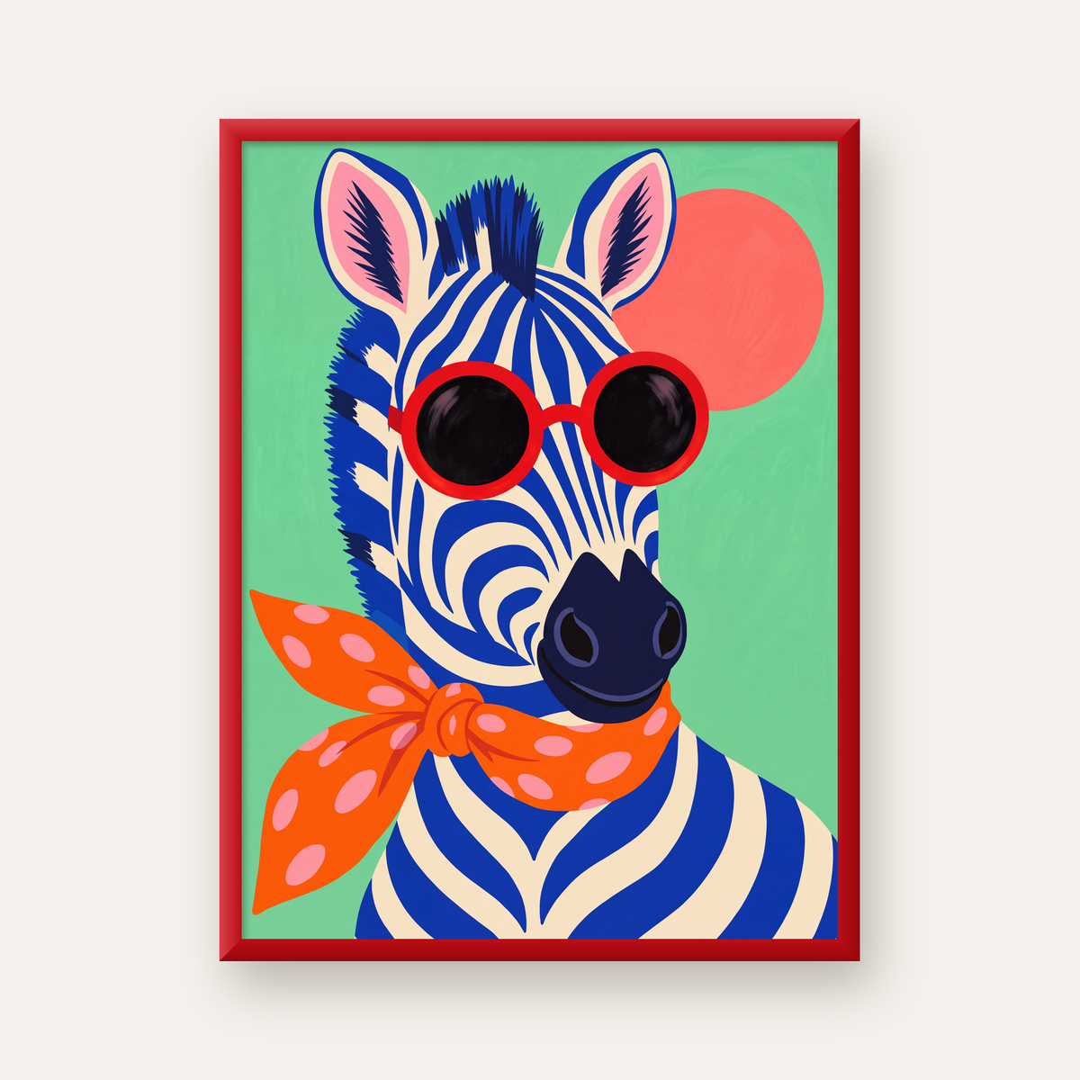 Renkli Zebra İllüstrasyonu Poster – Modern Sanat Baskısı — kırmızı çerçeveli
