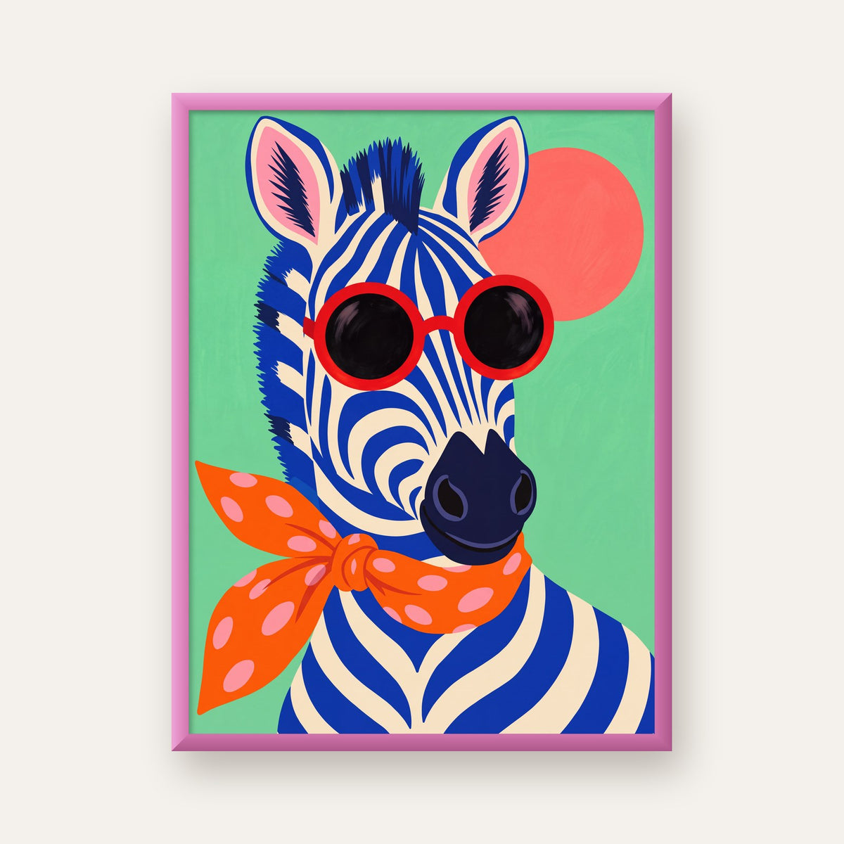 Renkli Zebra İllüstrasyonu Poster – Modern Sanat Baskısı — pembe çerçeveli