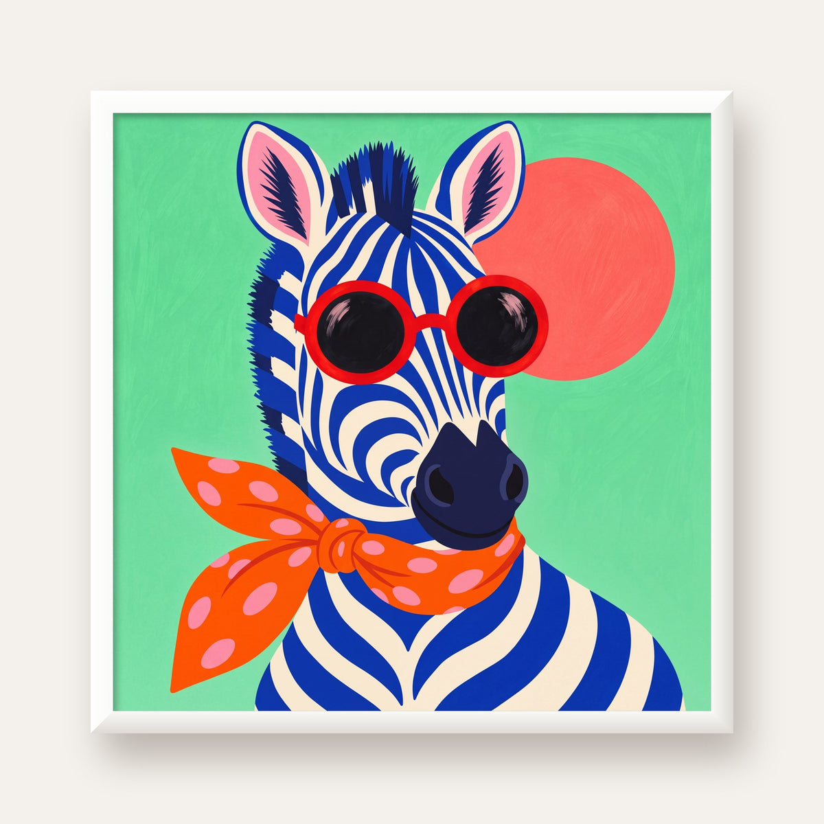 Renkli Zebra İllüstrasyonu Poster – Modern Sanat Baskısı — beyaz çerçeveli kare poster