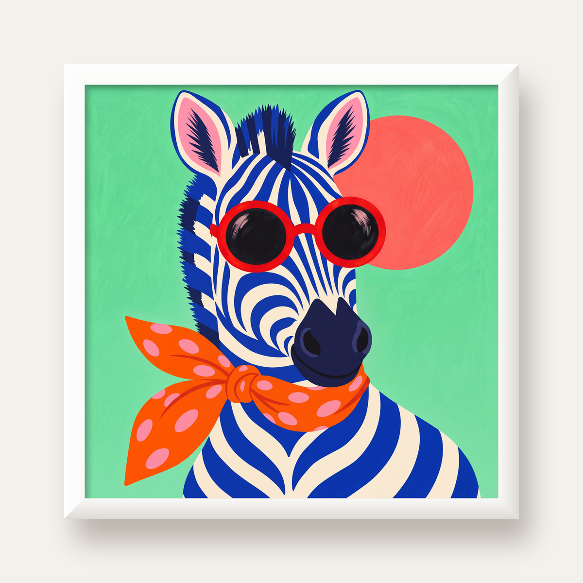 Renkli Zebra İllüstrasyonu Poster – Modern Sanat Baskısı — beyaz çerçeveli kare poster