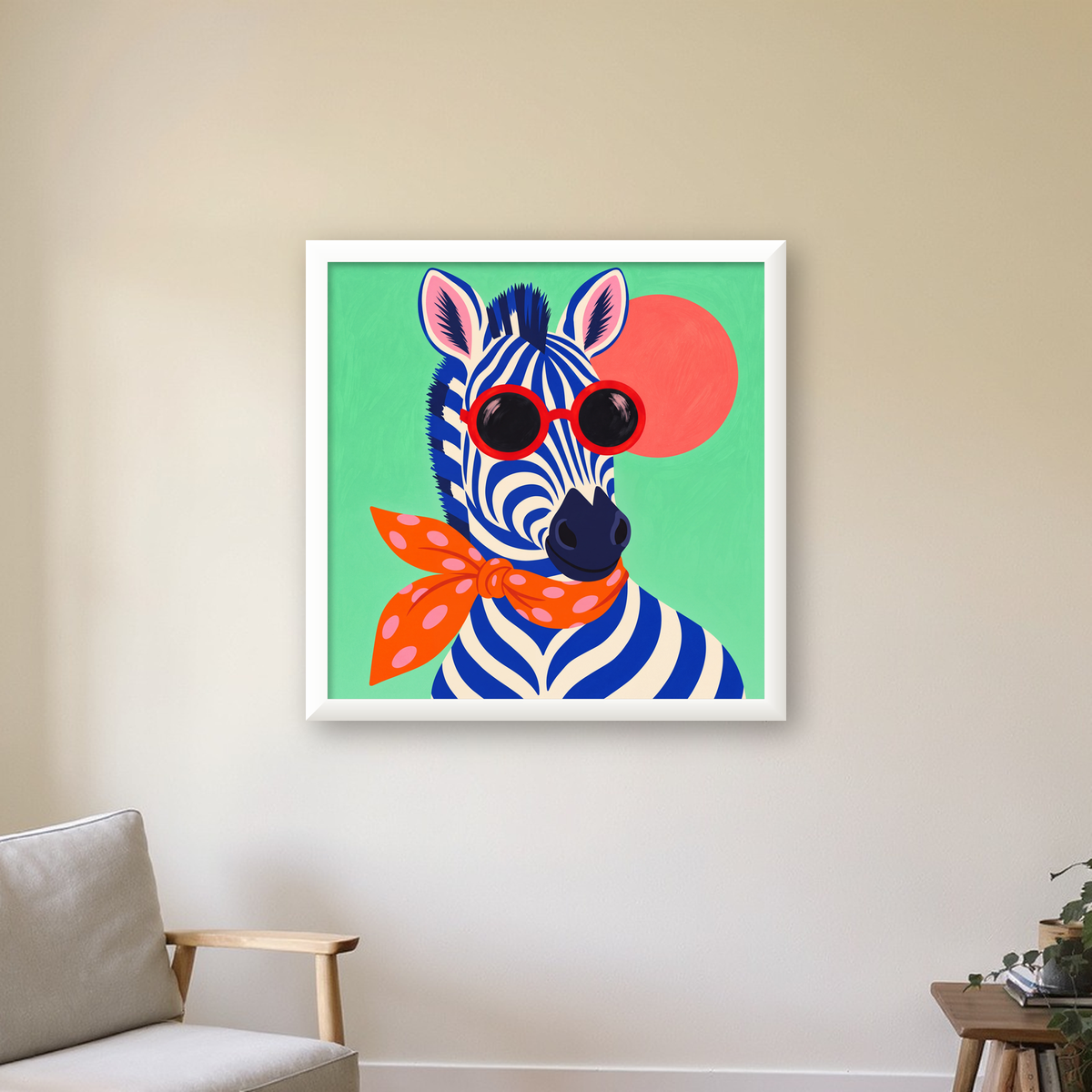 Renkli Zebra İllüstrasyonu Poster – Modern Sanat Baskısı — beyaz çerçeveli kare poster