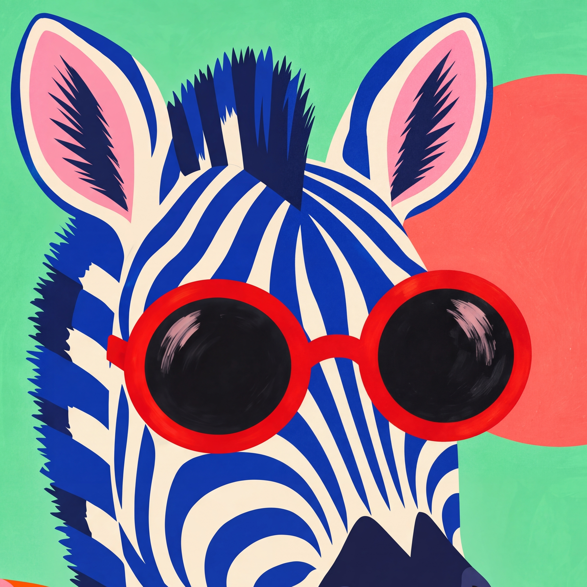 Renkli Zebra İllüstrasyonu Poster – Modern Sanat Baskısı — baskının yakın çekimi, kâğıt dokusu ve renk detayı