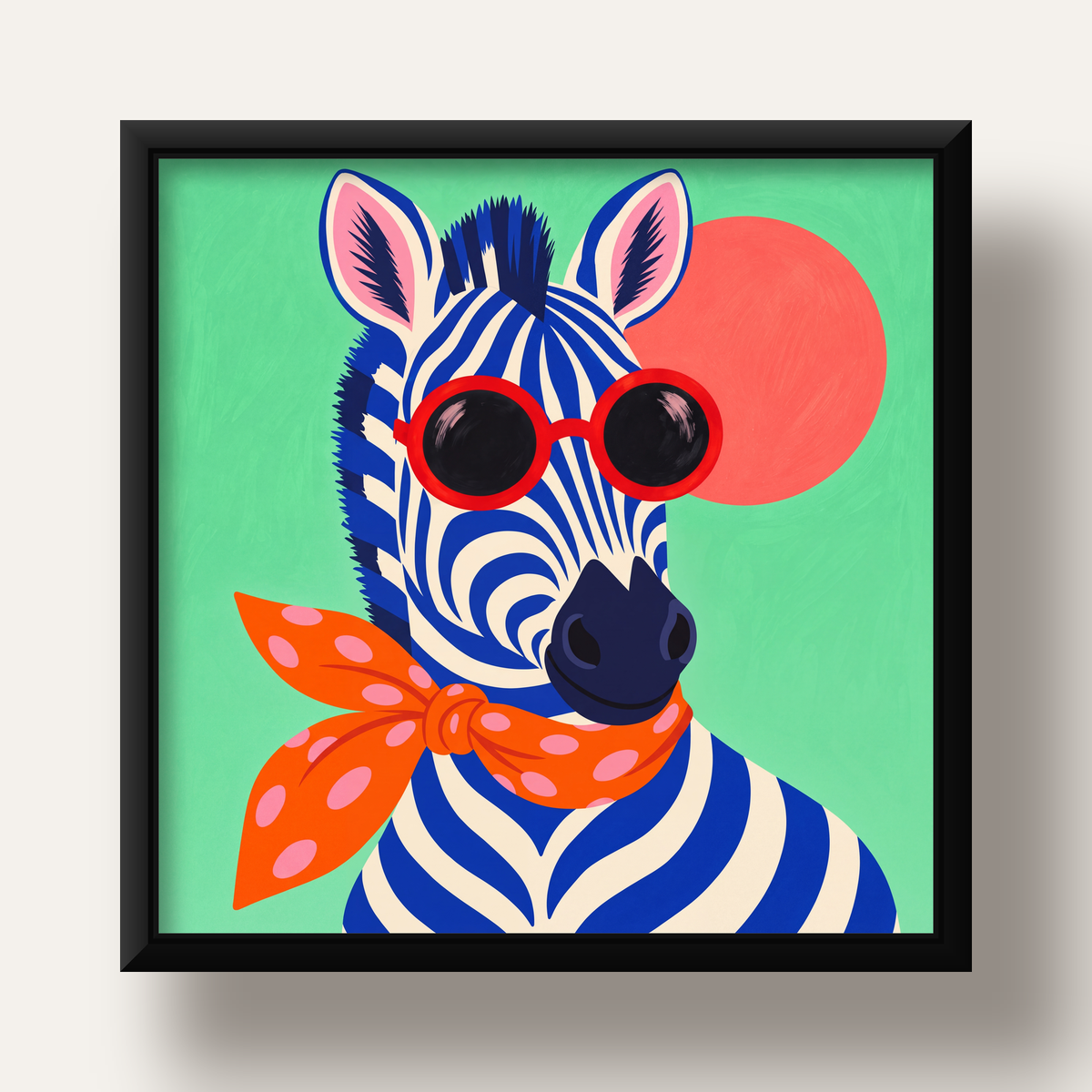 Renkli Zebra İllüstrasyonu Poster – Modern Sanat Baskısı — siyah derin çerçeveli