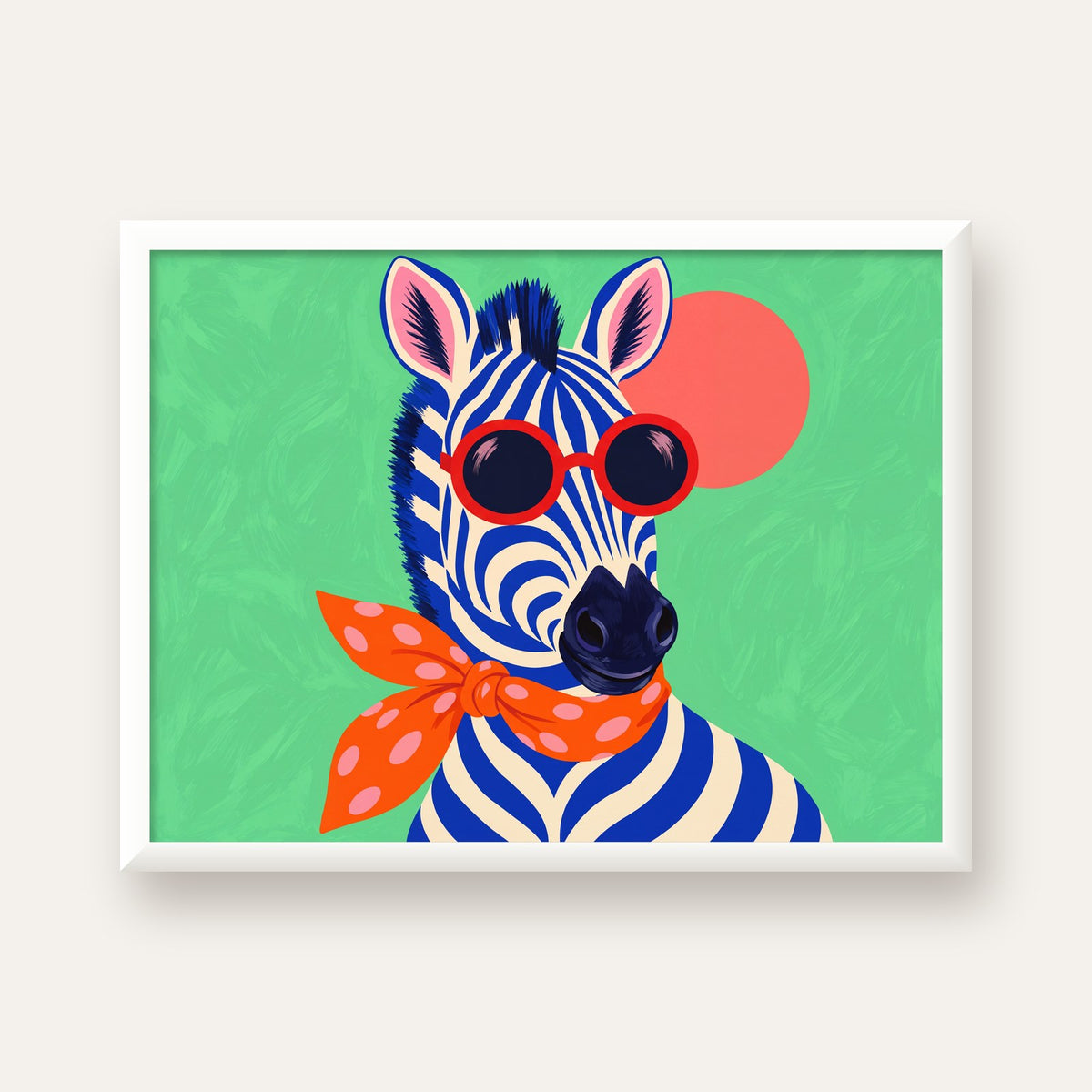Renkli Zebra İllüstrasyonu Poster – Modern Sanat Baskısı — beyaz çerçeveli yatay poster