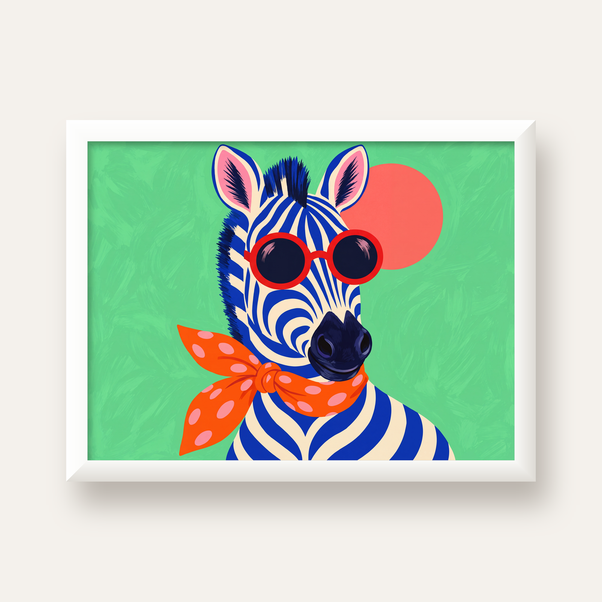 Renkli Zebra İllüstrasyonu Poster – Modern Sanat Baskısı — beyaz çerçeveli yatay poster